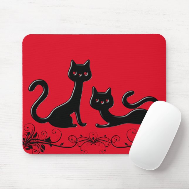 Black Kittens Cartoon III Mousepad (With Mouse)