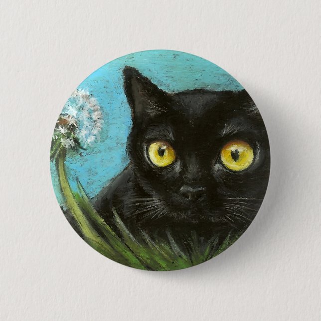 Black kitty 6 cm round badge (Front)