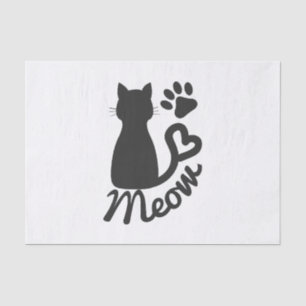 Black Kitty Cat and "Meow" Paw Print Tissue Paper