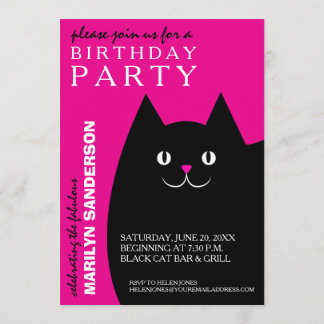 Black Kitty Cat Birthday Party Invitation