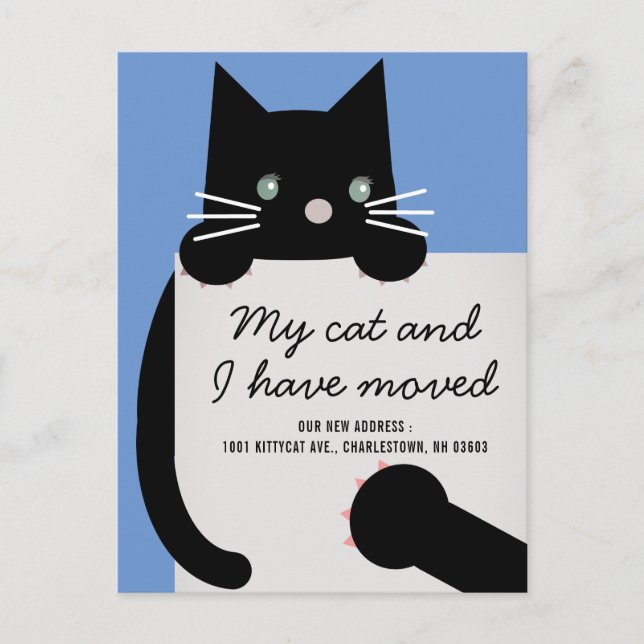 Black Kitty Cat Blue Moving Announcement (Front)