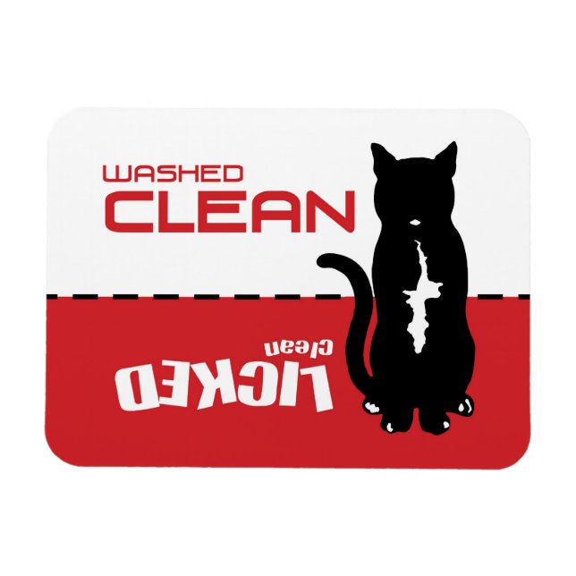 Black Kitty Cat Dishwasher Magnet - Licked Clean (Horizontal)