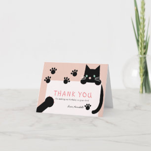 Black Kitty Cat Girl Pink Birthday Thank You Card