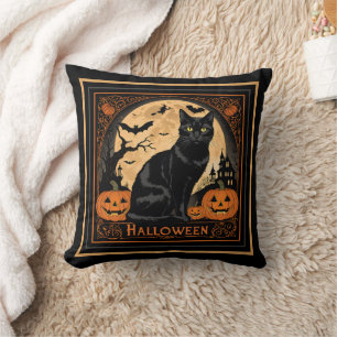 Black Kitty Cat Halloween Cushion