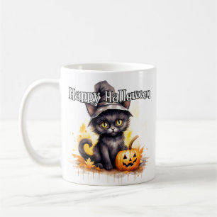 Black Kitty Cat   Happy Halloween Coffee Mug
