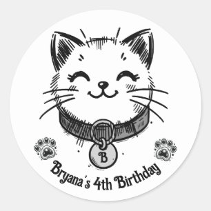 Black Kitty Cat Kitten Birthday Party  Classic Round Sticker