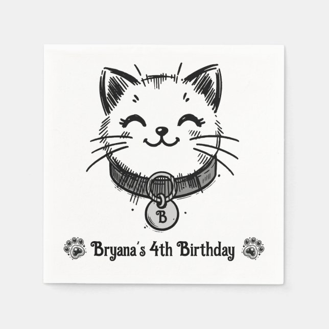 Black Kitty Cat Kitten Birthday Party   Napkin (Front)