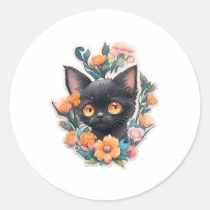Black Kitty Cat Kitten Neko   Classic Round Sticker