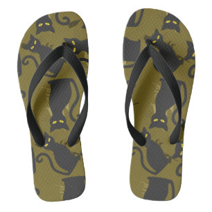 Black Kitty Cat Metallizer Factory Deco  Flip Flops