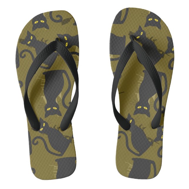 Black Kitty Cat Metallizer Factory Deco  Flip Flops (Footbed)