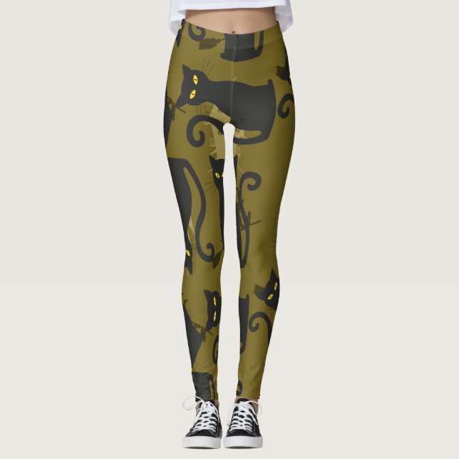 Black Kitty Cat Metallizer Factory Deco  Leggings (Front)