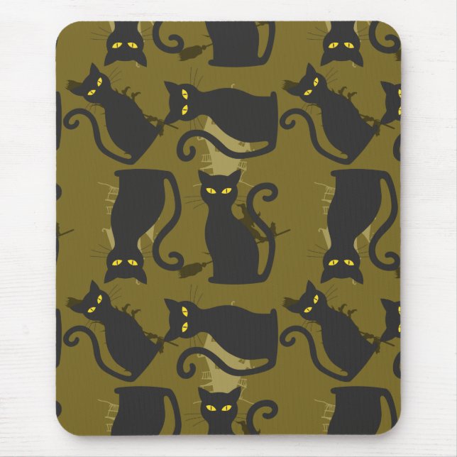 Black Kitty Cat Metallizer Factory Deco  Mouse Mat (Front)