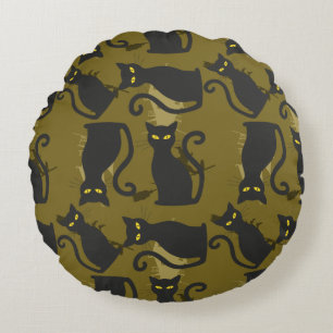 Black Kitty Cat Metallizer Factory Deco  Round Cushion