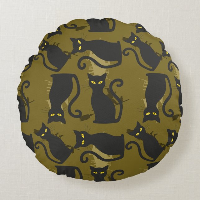 Black Kitty Cat Metallizer Factory Deco  Round Cushion (Front)
