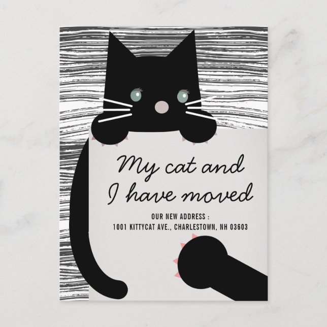 Black Kitty Cat White Moving Announcement (Front)