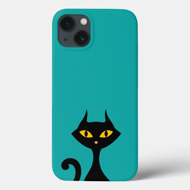 Black Kitty Cat with Teal Background  Case-Mate iPhone Case (Back)