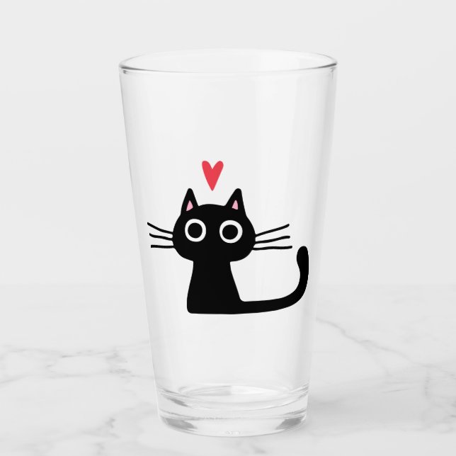 Black Kitty Cat with Valentine Heart Glass (Front)