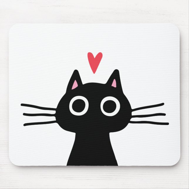 Black Kitty Cat with Valentine Heart Mouse Mat (Front)