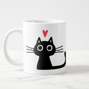 Black Kitty Cat with Valentine's Heart Large Coffee Mug