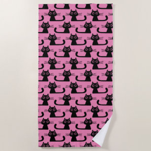 Black Kitty Cats Pattern Pink Fun Animal Lover's Beach Towel