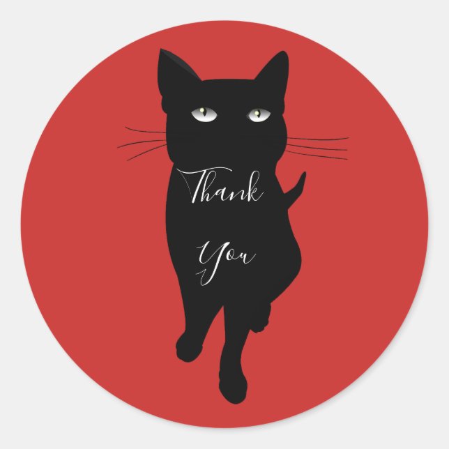 Black kitty gothic cat thank you classic round sticker (Front)
