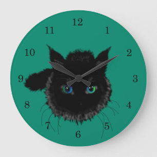 Black Kitty Large Clock