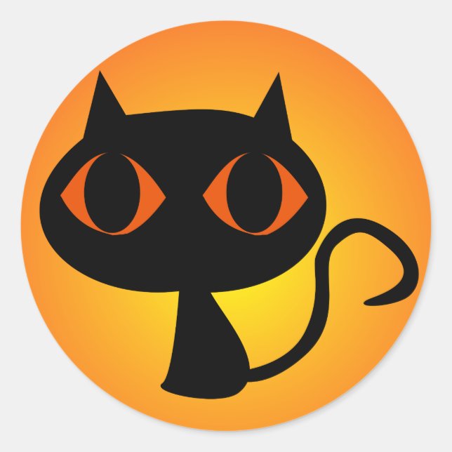 Black Kitty Orange Gradient Classic Round Sticker (Front)