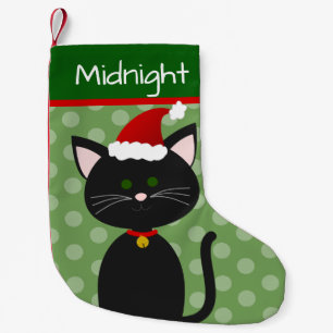 Black Kitty With Santa Hat Small Christmas Stocking