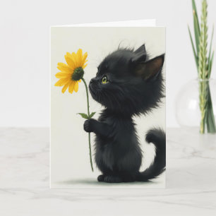 Black Kitty With Yellow Daisy Card