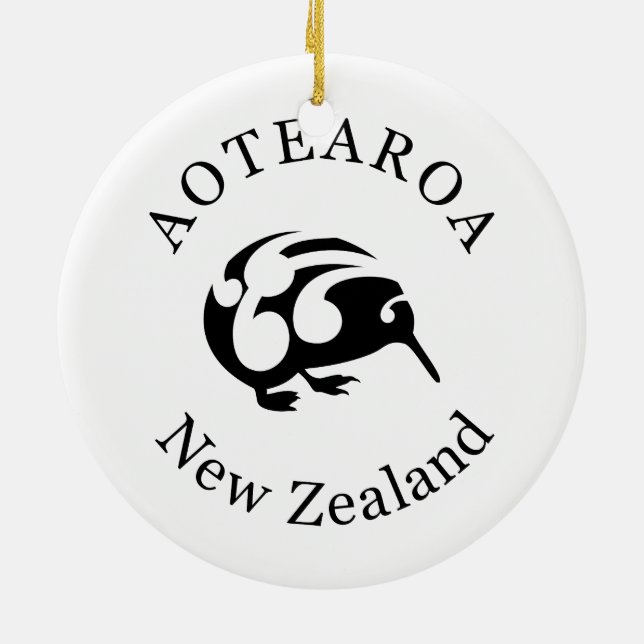 Black KIWI with Koru Ceramic Tree Decoration (Back)