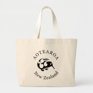 Black KIWI with Koru Large Tote Bag