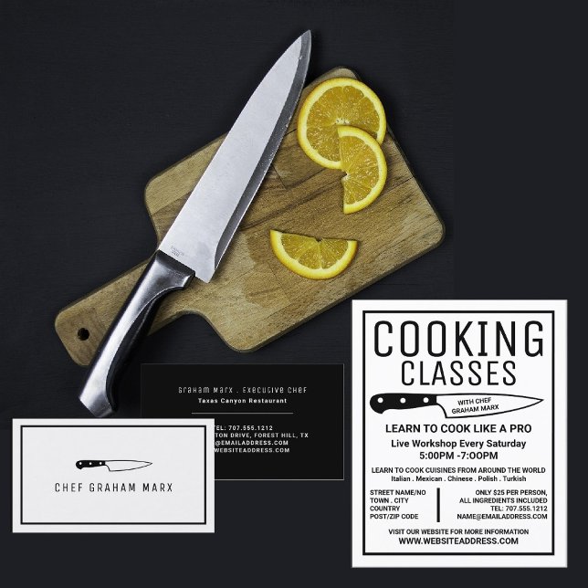 Black Knife, Modern Gourmet, Chef, Cooking Business Card (Creator Uploaded)
