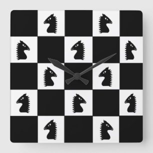 Black Knight Chess Game  Square Wall Clock