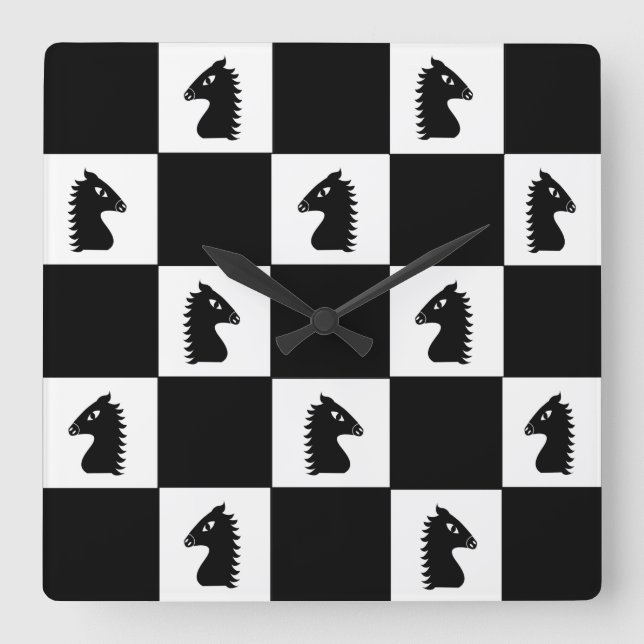 Black Knight Chess Game  Square Wall Clock (Front)