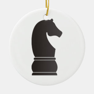 Black knight chess piece ceramic tree decoration