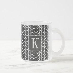 BLACK KNIT Frosted Glass Mug + Initial II
