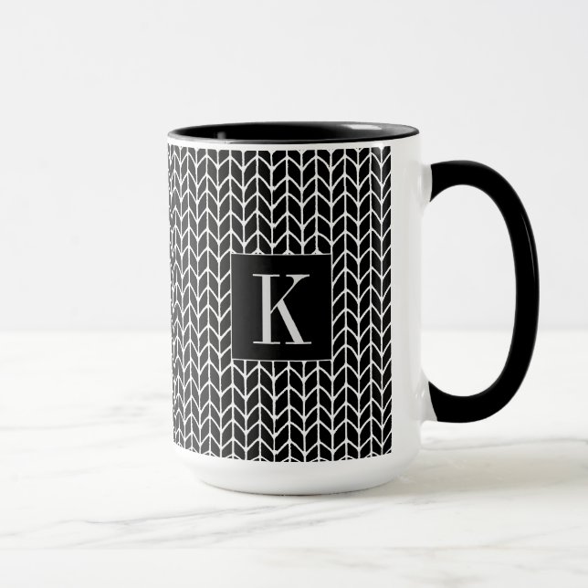 BLACK KNIT Tall Black Combo Mug + Initial II (Right)