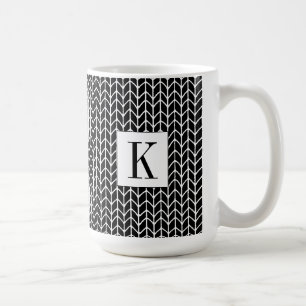 BLACK KNIT Tall White Mug + Initial