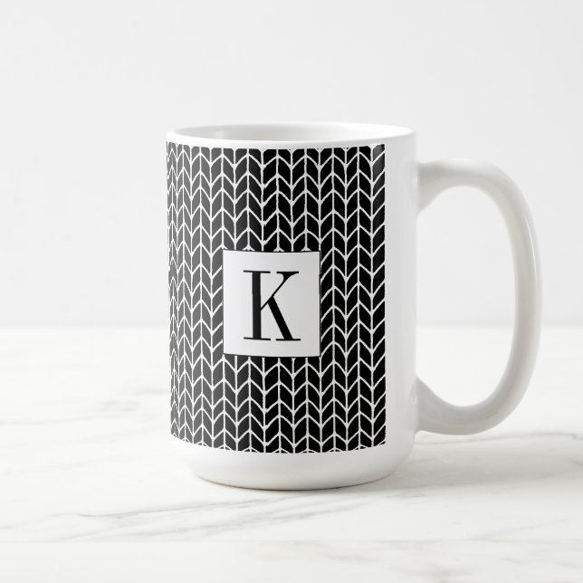 BLACK KNIT Tall White Mug + Initial  (Right)