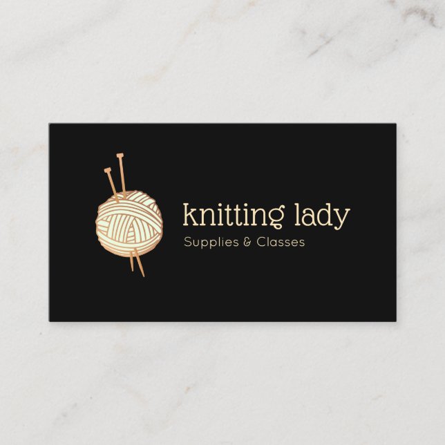 Black Knitting Crochet Yarn Ball Logo Business Card (Front)