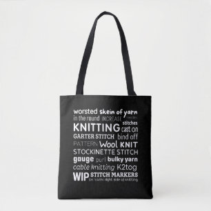 Black Knitting Tote Bag   Knitter's Word Collage 
