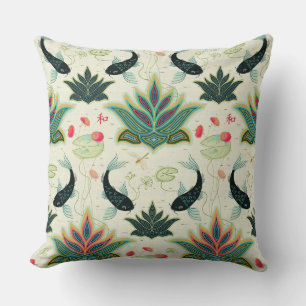 Black Koi Reimagined Damask Pillow