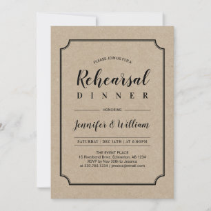 Black & Kraft   Classic Wedding Rehearsal Dinner Invitation
