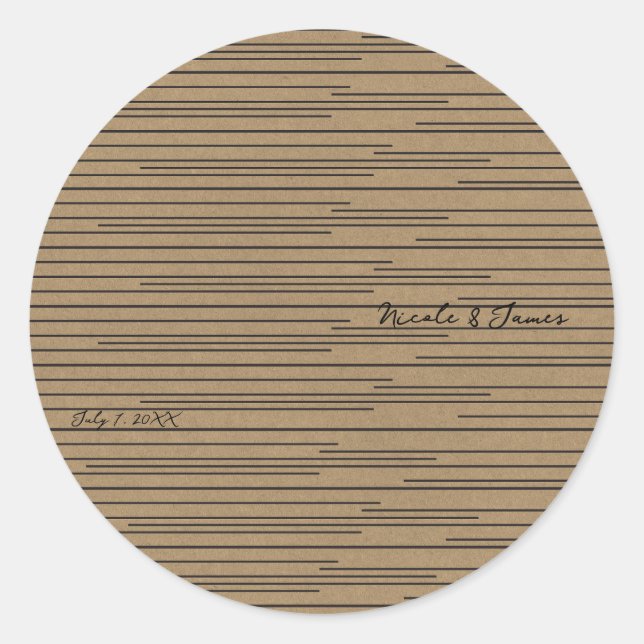 Black Kraft Minimal Modern Lines Wedding Classic Round Sticker (Front)