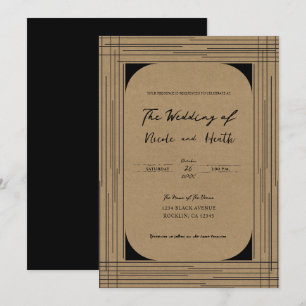 Black Kraft Minimal Modern Lines Wedding Invitation