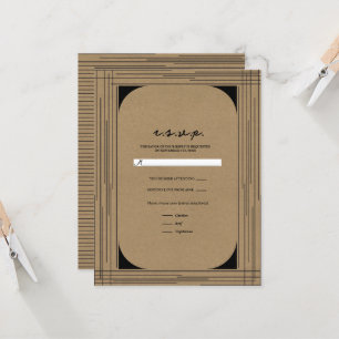 Black Kraft Minimal Modern Lines Wedding RSVP Invitation