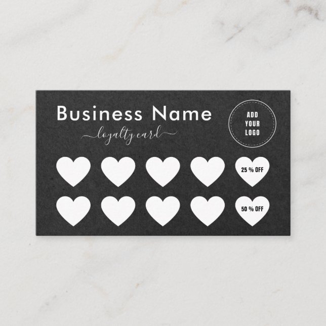 Black Kraft Paper Minimalist Add Logo Social Media Loyalty Card (Front)
