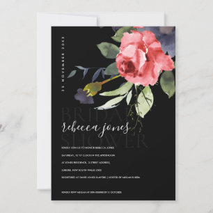 BLACK KRAFT RED ROSES BUNCH FLORAL BRIDAL SHOWER ANNOUNCEMENT