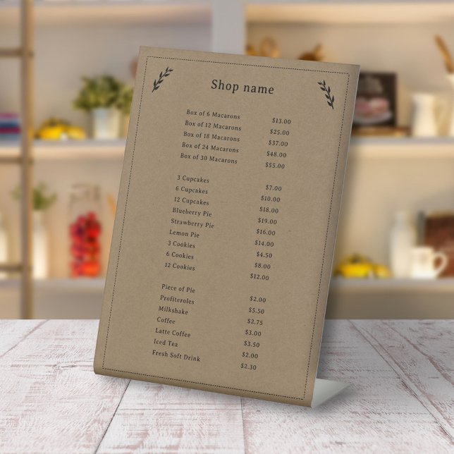 Black, Kraft & Rustic Price List Pedestal Sign (Black, Kraft & Rustic Price List Pedestal Sign)