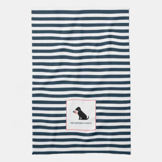 Black Lab American Flag Personalised Family Name Tea Towel